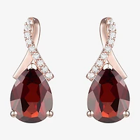 Womens Genuine Red Garnet 14K Rose Gold Over Silver Pear Drop Earrings