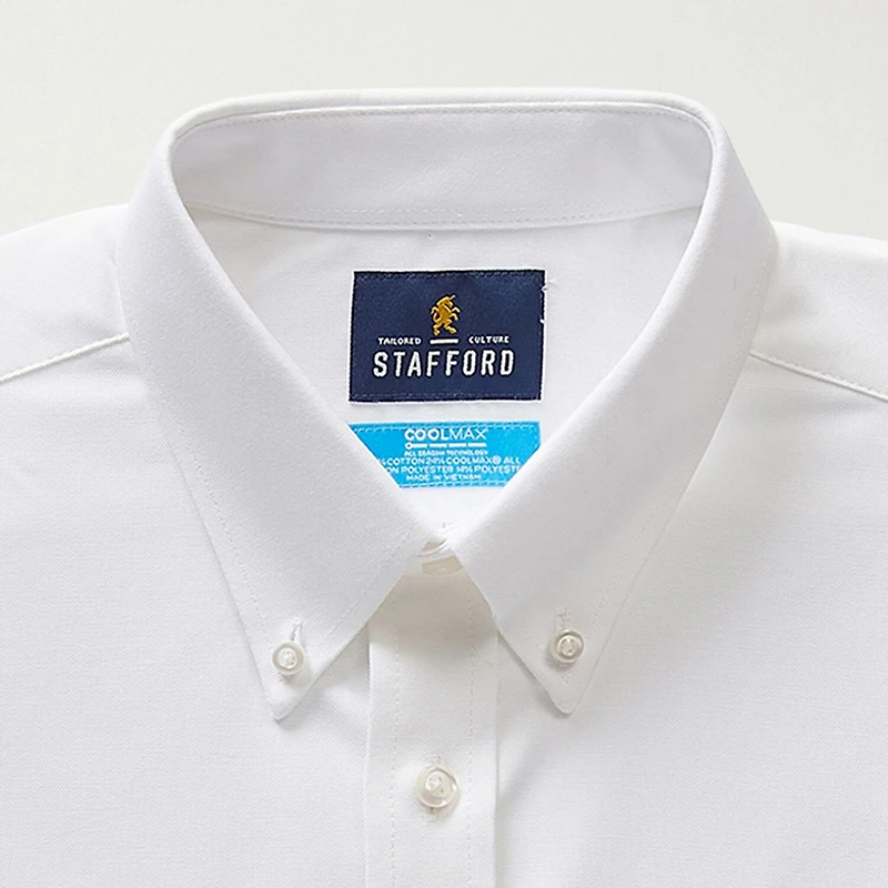 Stafford Coolmax All Season Ecomade Oxford Mens Regular Fit Stretch Fabric Wrinkle Free Long Sleeve Dress Shirt