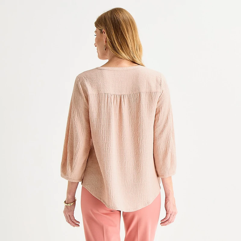 Liz Claiborne Womens Split Crew Neck 3/4 Sleeve Tunic Top