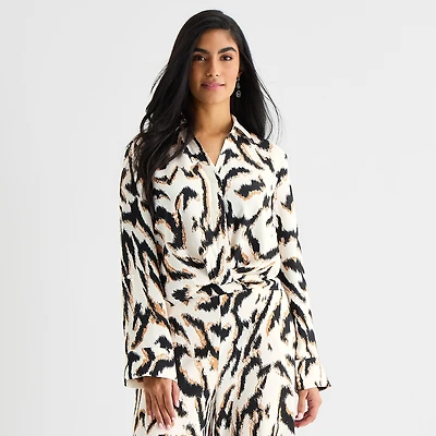 Bold Elements Womens Y Neck Long Sleeve Blouse