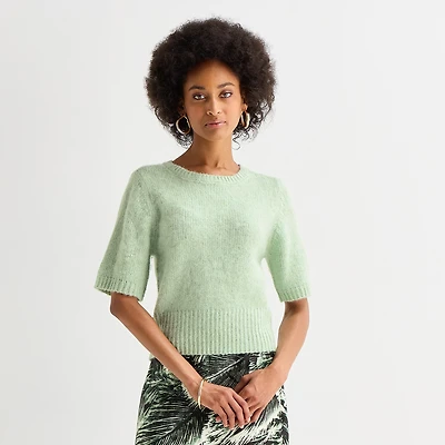 Worthington Womens Crew Neck Short Sleeve Pullover Sweater