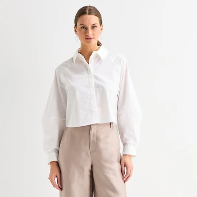 Worthington Womens Long Sleeve Crop Top