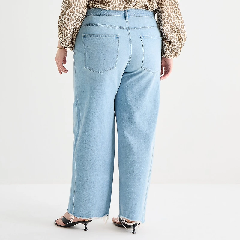A.N.A Womens Plus Mid Rise Frayed Hem Barrel Jean