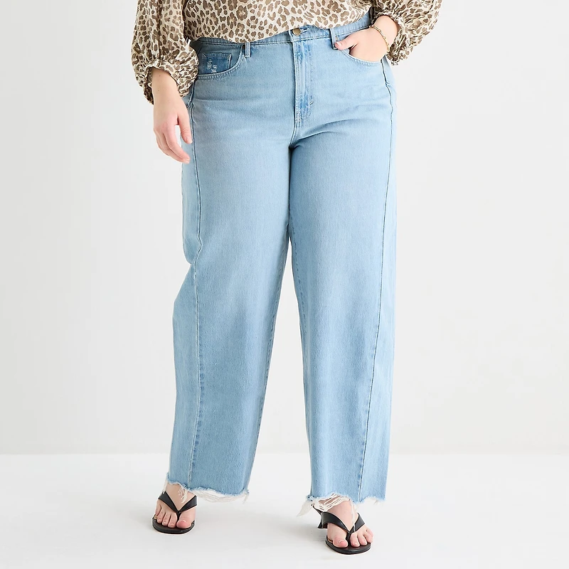 A.N.A Womens Plus Mid Rise Frayed Hem Barrel Jean