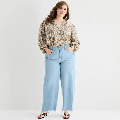 A.N.A Womens Plus Mid Rise Frayed Hem Barrel Jean