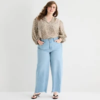 A.N.A Womens Plus Mid Rise Frayed Hem Barrel Jean