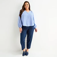 Liz Claiborne Womens Plus V Neck Long Sleeve Blouse