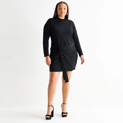 Bold Elements Womens Plus Long Sleeve Wrap Dress