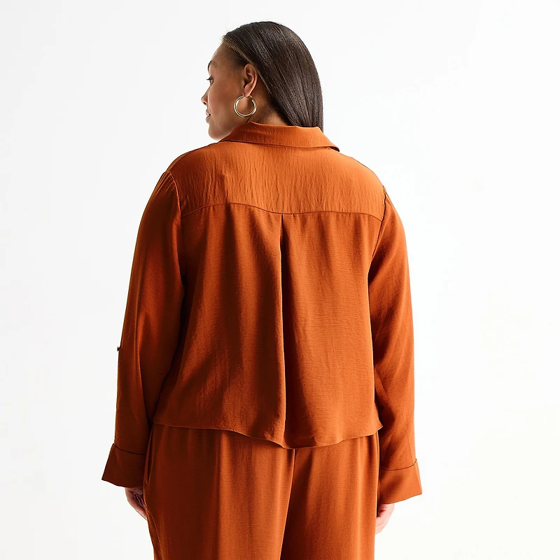 Bold Elements Womens Plus Y Neck Long Sleeve Blouse