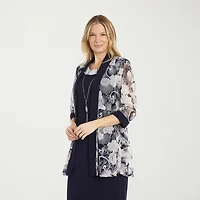 R & M Richards Womens Floral Jacket Dress With Removable Necklace