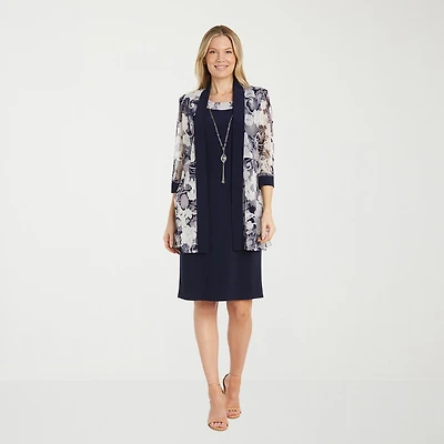 R & M Richards Womens Floral Jacket Dress With Removable Necklace