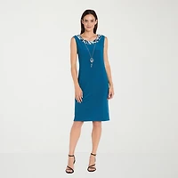R & M Richards Womens Floral Jacket Dress With Removable Necklace
