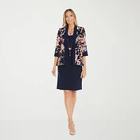 R & M Richards Womens Floral Jacket Dress With Removable Necklace