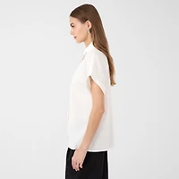 RM Rebecca Minkoff Womens Dolman Short Sleeve Boxy Fit Embellished Button-Down Shirt
