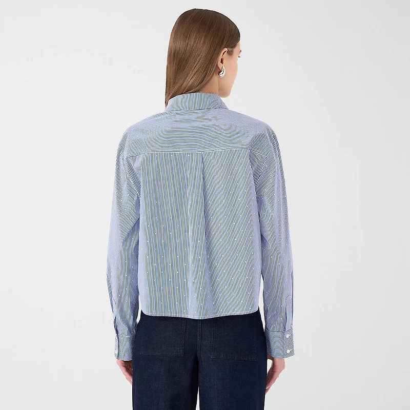 RM Rebecca Minkoff Womens Long Sleeve Boxy Fit Embellished Button-Down Shirt