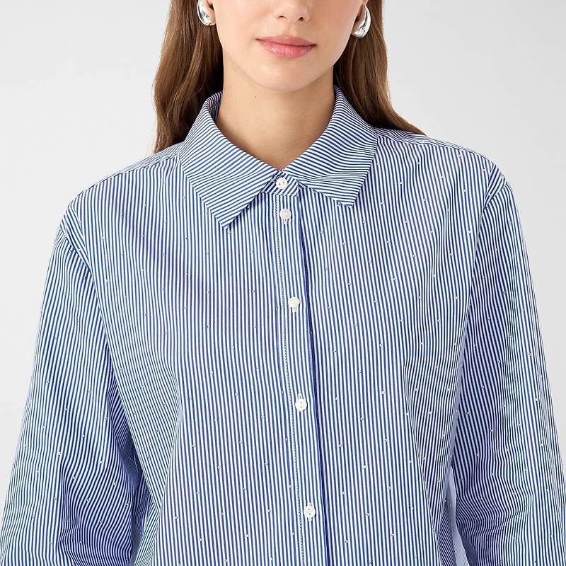 RM Rebecca Minkoff Womens Long Sleeve Boxy Fit Embellished Button-Down Shirt