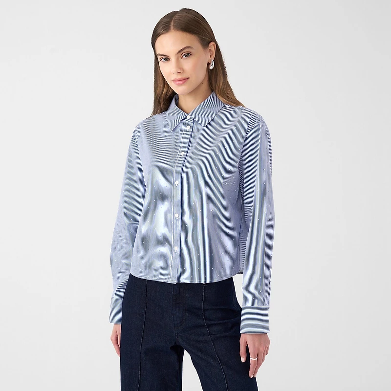 RM Rebecca Minkoff Womens Long Sleeve Boxy Fit Embellished Button-Down Shirt