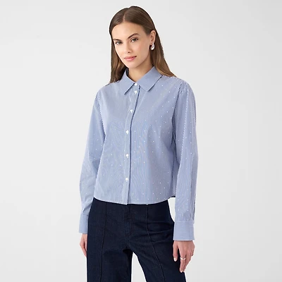 RM Rebecca Minkoff Womens Long Sleeve Boxy Fit Embellished Button-Down Shirt