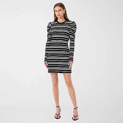RM Rebecca Minkoff Womens Ruched Sleeve Striped Dress
