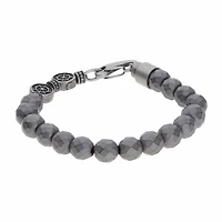 Mens Gray Hematite Stainless Steel Beaded Bracelet