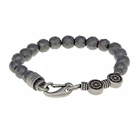 Mens Gray Hematite Stainless Steel Beaded Bracelet