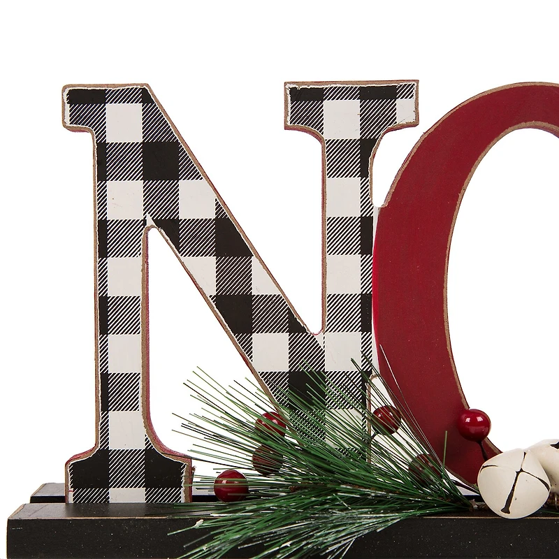 Glitzhome Wooden Plaid "Noel" Hand Painted Christmas Tabletop Decor
