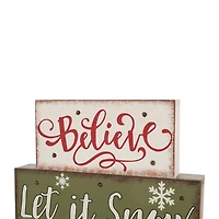 Glitzhome Led Lighted Wooden & Metal Block Lighted Christmas Tabletop Decor