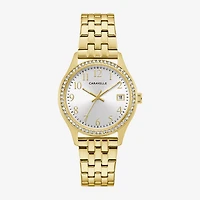 Caravelle Designed By Bulova Womens Crystal Accent Gold Tone Stainless Steel 2-pc. Watch Boxed Set 44x101