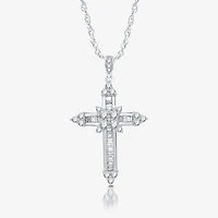 (H-I / I1) Womens 1 CT. T.W. Lab Grown White Diamond 10K Gold Cross 18 Inch Pendant Necklace