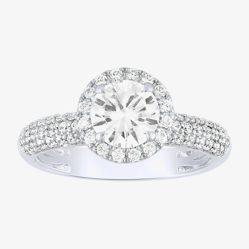 (H-I / I1) Womens 2 CT. T.W. Lab Grown White Diamond 14K Gold Round Side Stone Halo Bridal Set