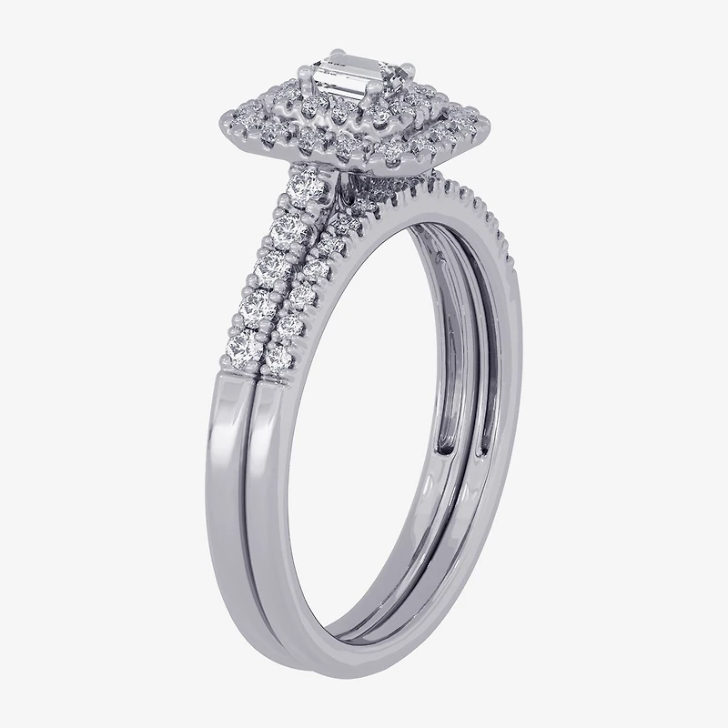 Womens 3/8 CT. T.W. Natural White Diamond 10K Gold Side Stone Halo Bridal Set