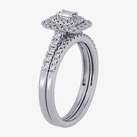 Womens 3/8 CT. T.W. Natural White Diamond 10K Gold Side Stone Halo Bridal Set