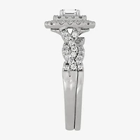 H-I / Si1-Si2) Womens / CT. T.W. Lab Grown White Diamond 10K Gold Cushion Side Stone Halo Bridal Set