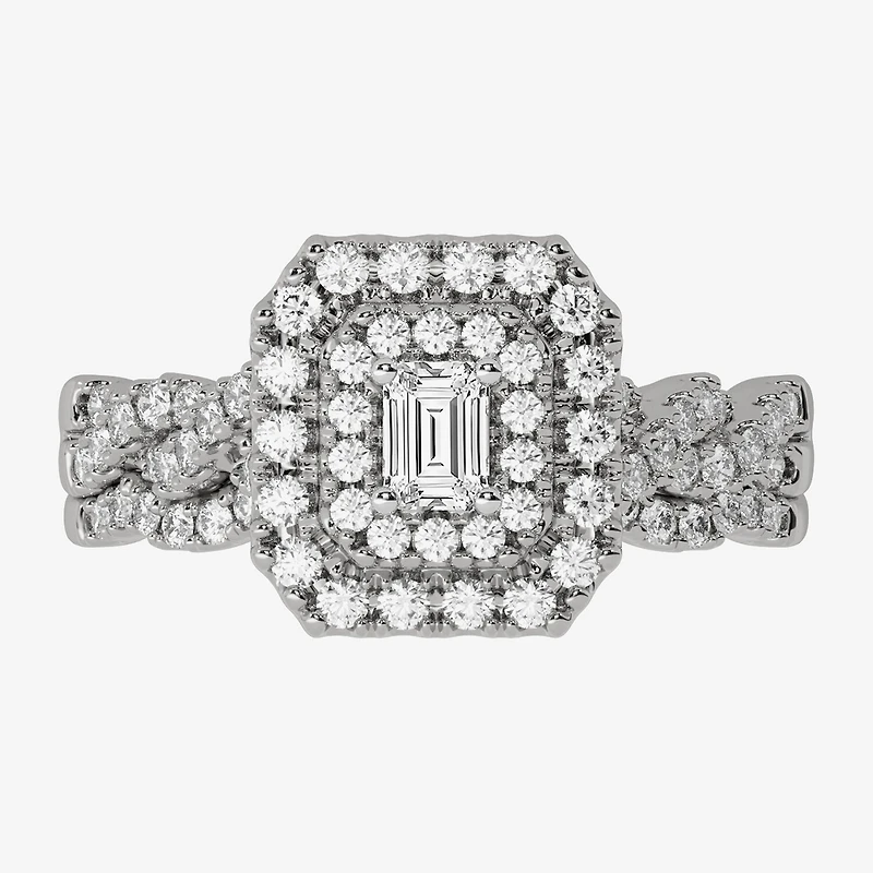 H-I / Si1-Si2) Womens / CT. T.W. Lab Grown White Diamond 10K Gold Cushion Side Stone Halo Bridal Set