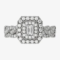 H-I / Si1-Si2) Womens / CT. T.W. Lab Grown White Diamond 10K Gold Cushion Side Stone Halo Bridal Set