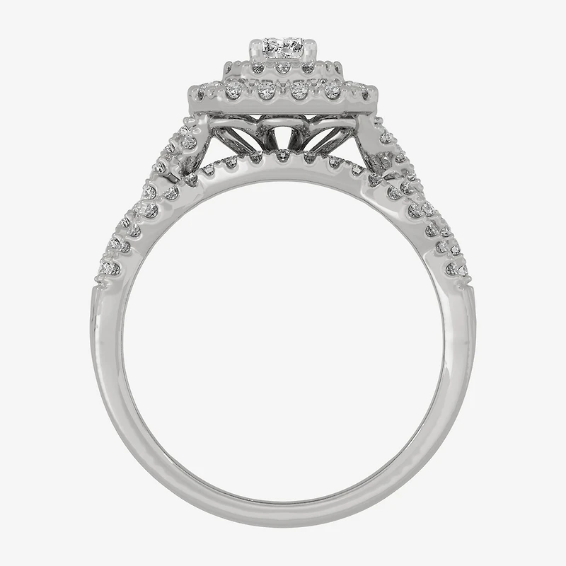 H-I / Si1-Si2) Womens / CT. T.W. Lab Grown White Diamond 10K Gold Cushion Side Stone Halo Bridal Set