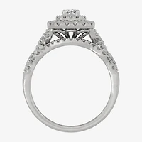 H-I / Si1-Si2) Womens / CT. T.W. Lab Grown White Diamond 10K Gold Cushion Side Stone Halo Bridal Set