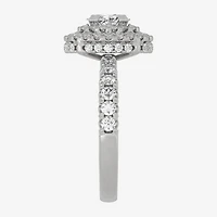 H-I / Si1-Si2) Womens 1 1/ CT. T.W. Lab Grown White Diamond 10K Gold Oval Side Stone Halo Engagement Ring