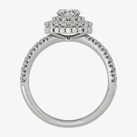 H-I / Si1-Si2) Womens 1 1/ CT. T.W. Lab Grown White Diamond 10K Gold Oval Side Stone Halo Engagement Ring