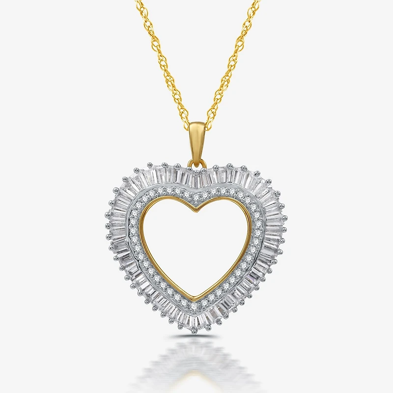 (H-I / I1) Womens 1 CT. T.W. Lab Grown White Diamond 14K Gold Over Silver Sterling Heart 18 Inch Pendant Necklace