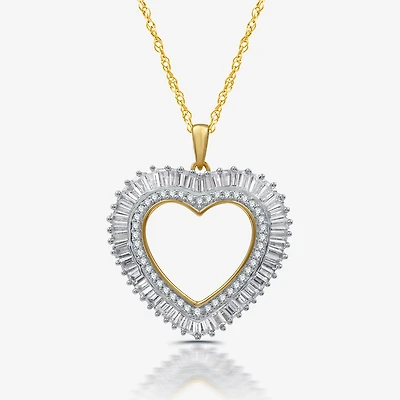 (H-I / I1) Womens 1 CT. T.W. Lab Grown White Diamond 14K Gold Over Silver Sterling Heart 18 Inch Pendant Necklace