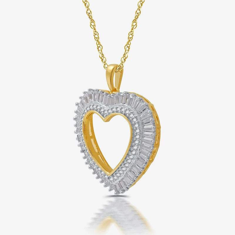 (H-I / I1) Womens 1 CT. T.W. Lab Grown White Diamond 14K Gold Over Silver Sterling Heart 18 Inch Pendant Necklace