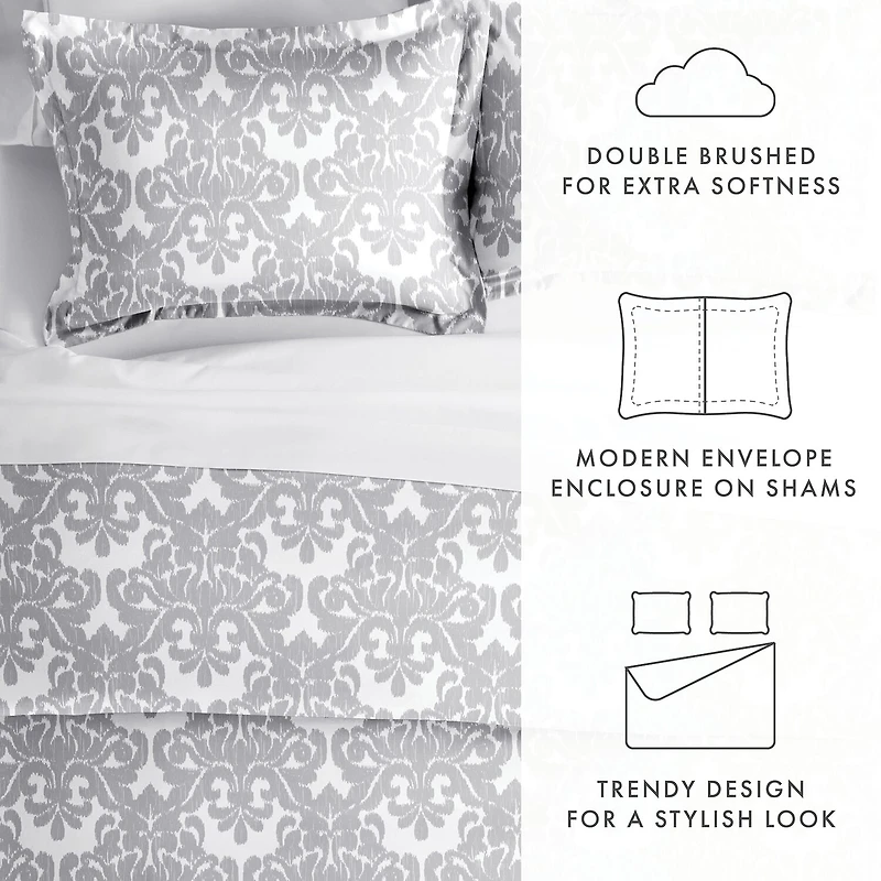 Casual Comfort Soft Damask Pattern Oversized Duvet Cover Set