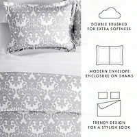 Casual Comfort Soft Damask Pattern Oversized Duvet Cover Set