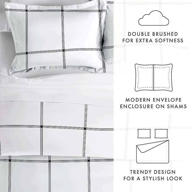 Casual Comfort Grid Patterned Duvet Cover Set