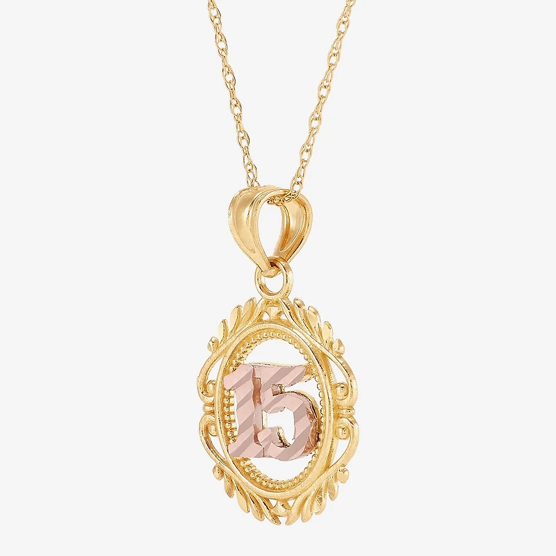 Womens White Cubic Zirconia 14K Two Tone Gold Oval Pendant Necklace