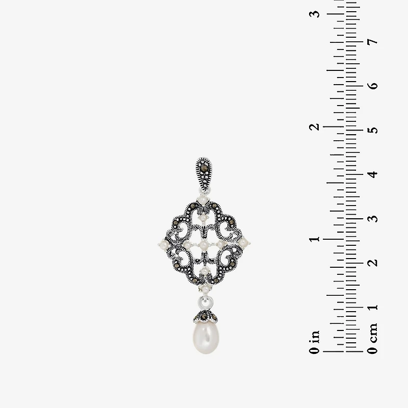 Womens Genuine Black Marcasite Sterling Silver Drop Earrings