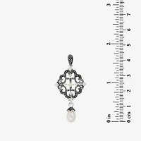 Womens Genuine Black Marcasite Sterling Silver Drop Earrings