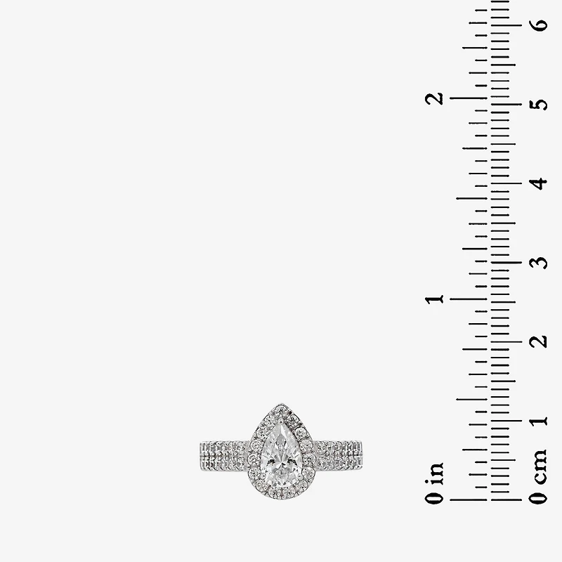DiamonArt® Womens White Cubic Zirconia Sterling Silver Pear Engagement Ring