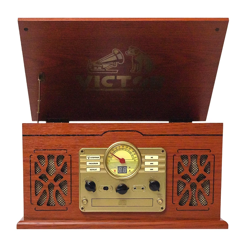 Victor state 7-in-1 mahogany wood music Turntable